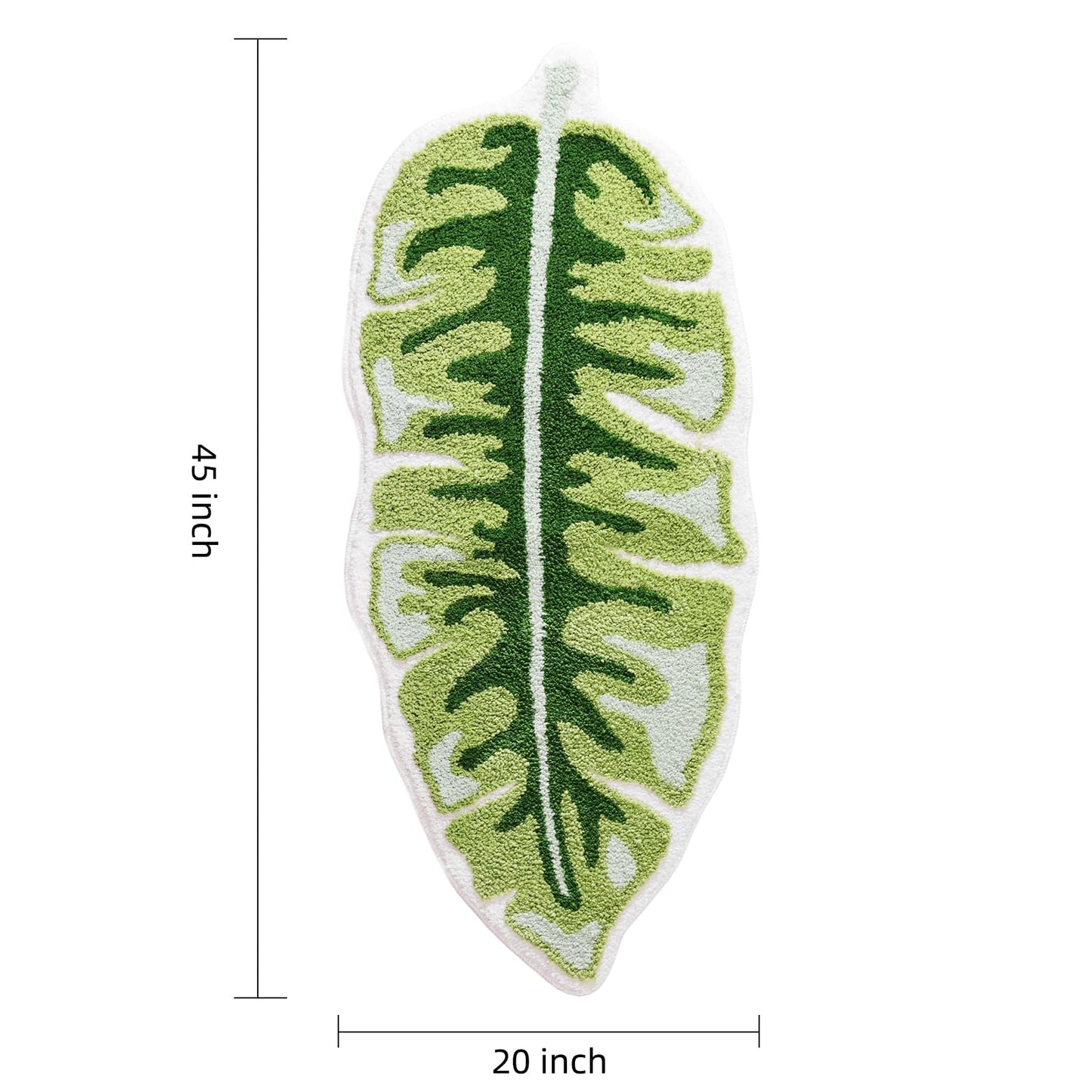 Panstar Green Leaf Bath Mat, Large Banana Leaf Plant Bathroom Runner Rug Non Slip Absorbent Cute Palm Shaped Bathtub Rug Bathroom Plush Shower Rugs (45"X20")