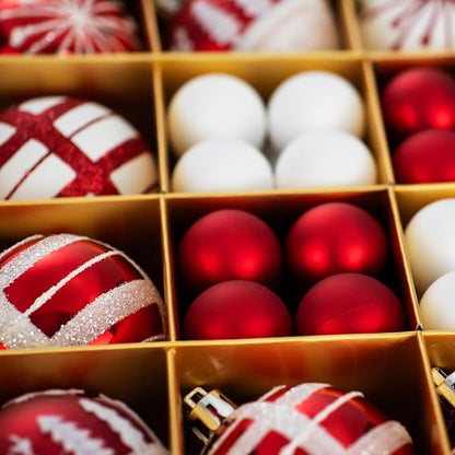 44PCS Christmas Ball Ornaments Set Xmas Tree Decoration Balls 2025 Shatterproof Hanging Colored for Party Wedding Home Party Outdoor Indoor Red & White