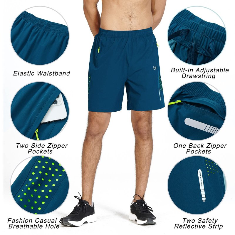 NORTHYARD Men's Athletic Running Shorts Gym Workout 7"/9"/5" Quick Dry Lightweight Sports Basketball Tennis 3 Zipper Pockets Seablue XL