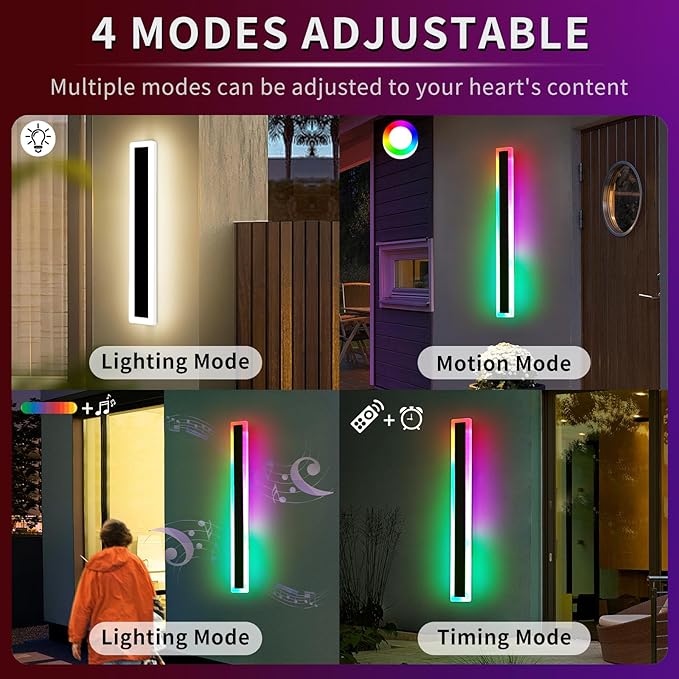 Mikeru 2-Pack 39.3-Inch Wall Light Fixtures, RGB Modern Sconce 10%-100% Dimmable Smart Outdoor Lights Wall Mount With Multiple Modes and 12 Colors for Patio Entryway