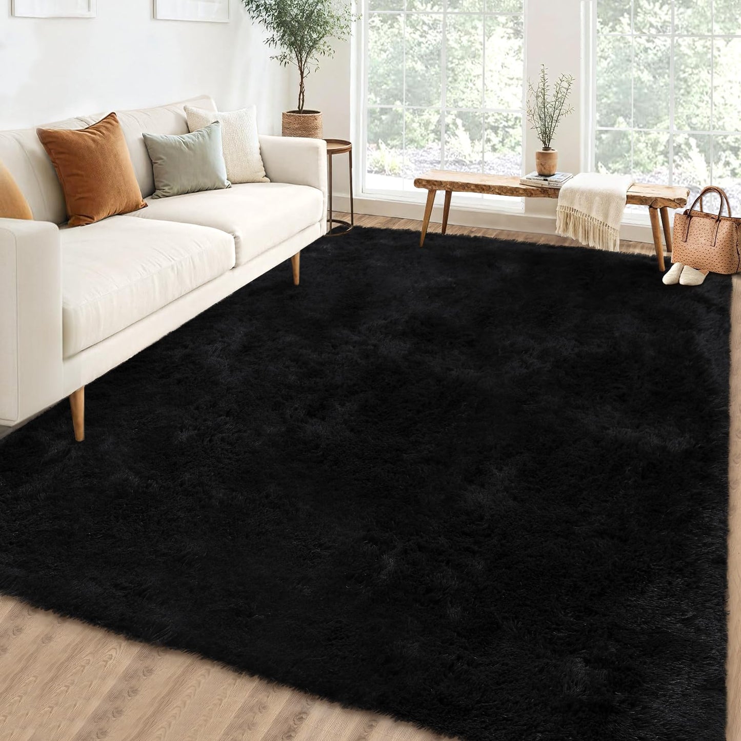 COZYLOOM Luxury Super Soft Fluffy Area Rug 4x6 Plush Fuzzy Rugs Ultra Soft Fluffy Furry Rugs Non Slip Non Shedding Area Rug Indoor Carpet for Nursery Kids Room Bedroom Home Decor,Black