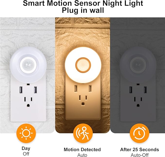 Night Lights Plug Into Wall, 200LM Bright Plug in Night Light, Motion Sensor Nightlights Plugin Wall Decorative for Home (Cool White 2Pack)
