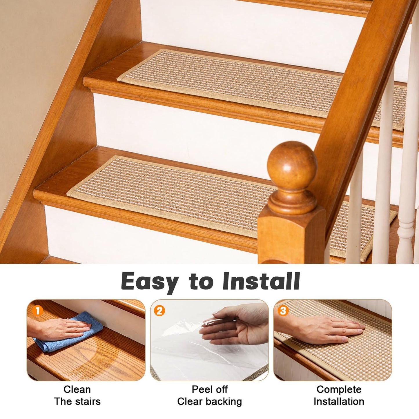 Virexa Stair Treads for Wooden Steps: 15PCS Non Slip Peel and Stick Stair Treads, 8" X 30" Stair Runner, Carpet Stairs Treads Machine Washable Adhesive Stair Rug for Kids Elders & Pets