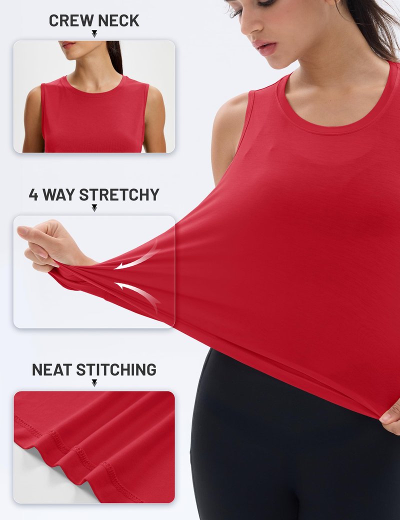 MAGCOMSEN Red Tanks for Women Workout Gym Shirts Sleeveless Loose Fit Muscle Quick Dry Running Travel Pilates Work S