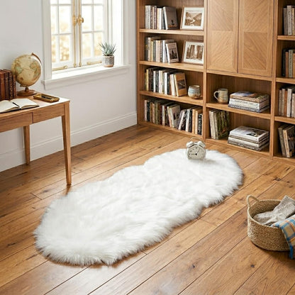 ORINOVA White Faux Sheepskin Fuzzy Fur Rugs for Bedroom Small Machine Washable Fluffy Area Rugs for Living Room 2x4 Shag Nursery Rug