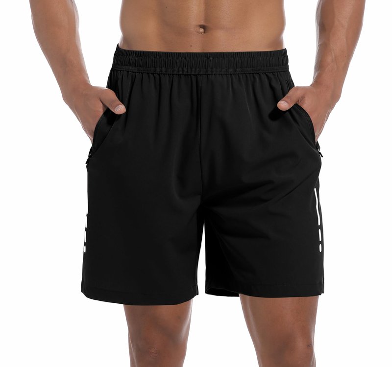 Lissmith Mens Shorts Gym Running Athletic Workout 7 Inch Hiking Basketball Casual Quick Dry Sports Lightweight Shorts Black M