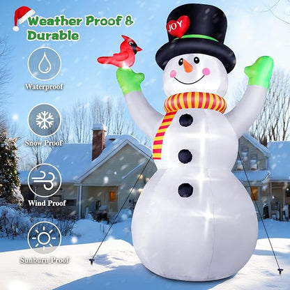FunFanso 14 FT Christmas Inflatable Snowman with Bird, Blow Up Outdoor Decorations Built-in Bright LED Light, Giant Blow Up Snowman Wear Magic Hat Garden Yard Patio Holiday Mall Display Hall Decor
