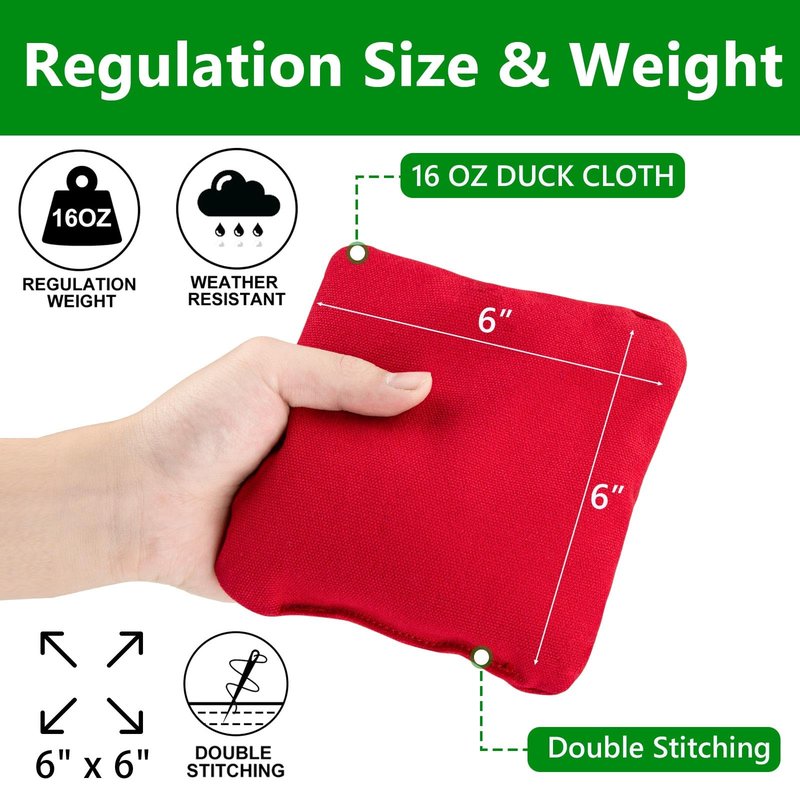 EunHo Cornhole Bean Bags Set of 8 Weather Resistant & Regulation Professional Size/Weight for Cornhole Games with Carry Bag（Red/Blue）