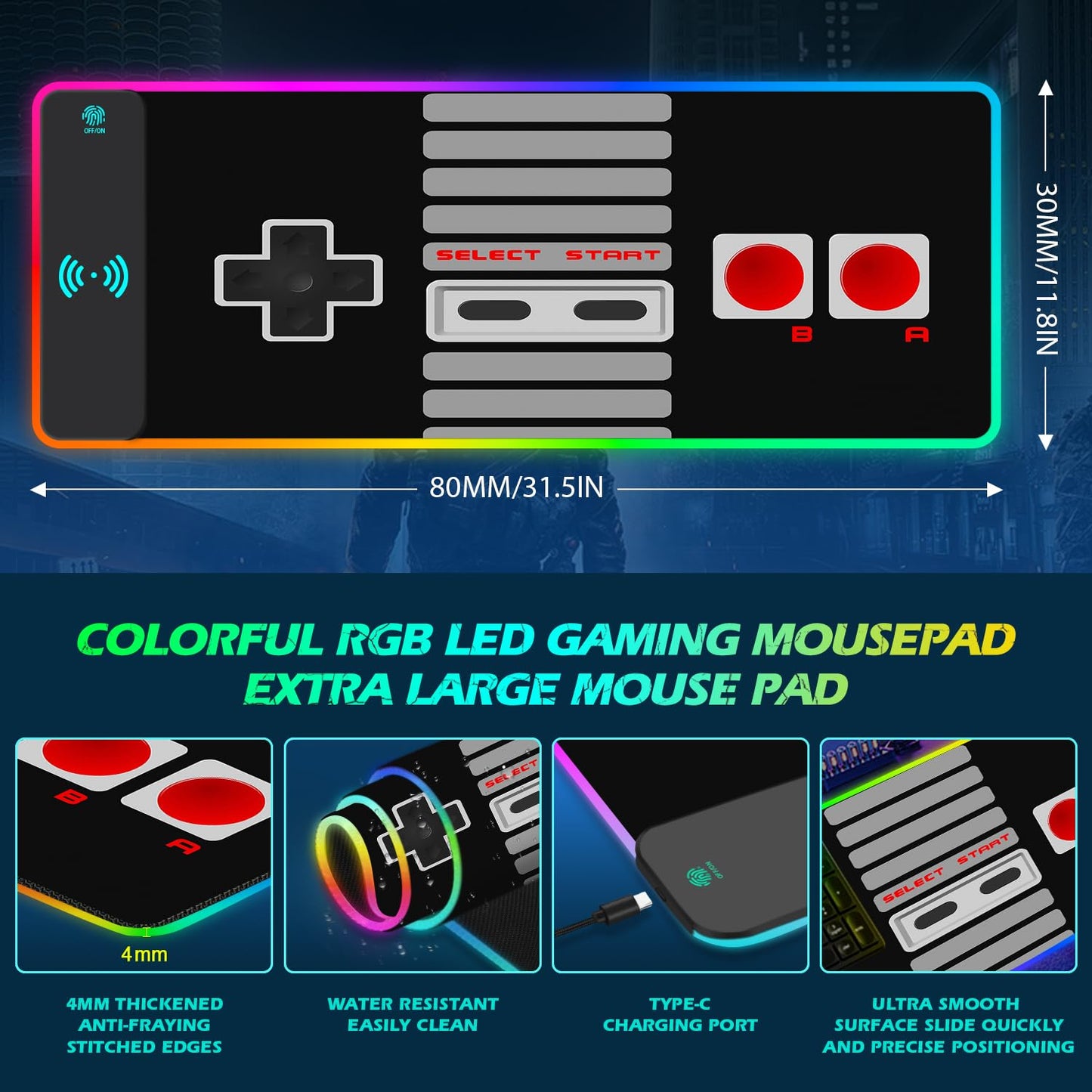 ToLuLu RGB Gaming Wireless Charging Mouse Pad, 5/7.5/10/15W 10 Light Modes LED Mouse Pad Computer Keyboard Mat Mousepad, 800x300x4MM Extended Large Desk Mat for Gaming, MacBook, Laptop, PC, Galaxy