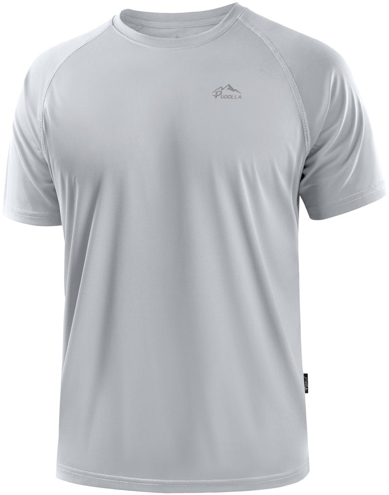 Pudolla Men's Rashguard Swim Shirts Short Sleeve UPF 50+ UV Fishing Shirts Quick Dry Water Beach Shirt(Light Grey M)