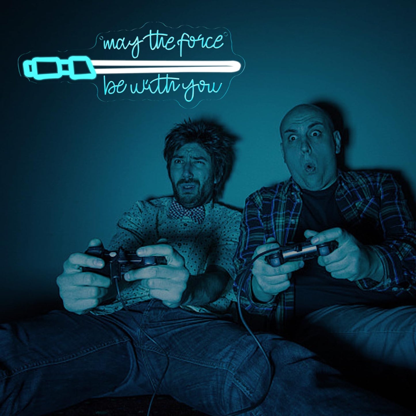 Pinlangdou Blue Lightsaber Neon Sign Blue/White Light Up Sign with Sci-Fi Sword & Inspirational Quote, USB Powered Dimmable Neon Light for Gaming Room, Bedroom, Desk, Man Cave, Gift for Boys Gamers