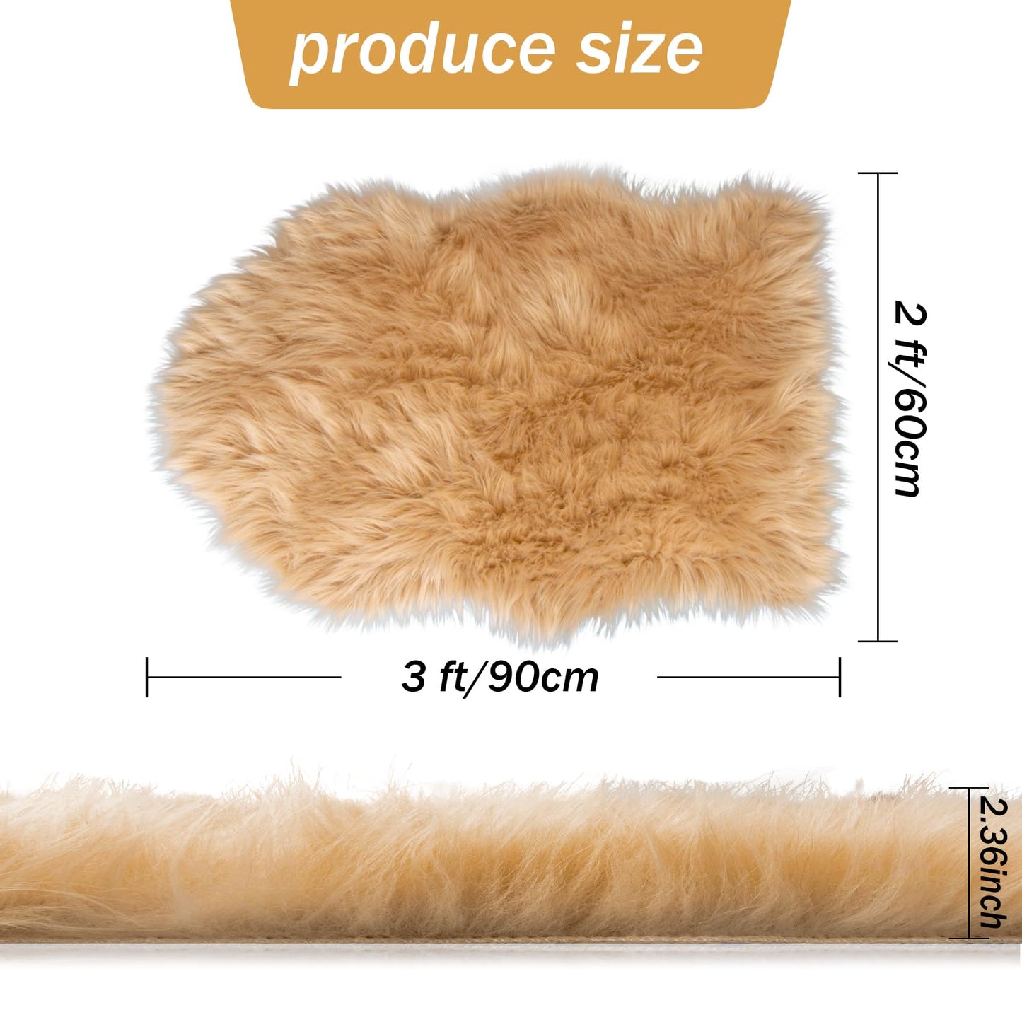 Faux Fur Rug - Faux Sheepskin Rug 2x3 Ft Irregular Shaped Carpet Fluffy Carpet Furry for Bedroom, Living Room, Nursery, Dorm, Chair, Fireplace, Closet (Beige)