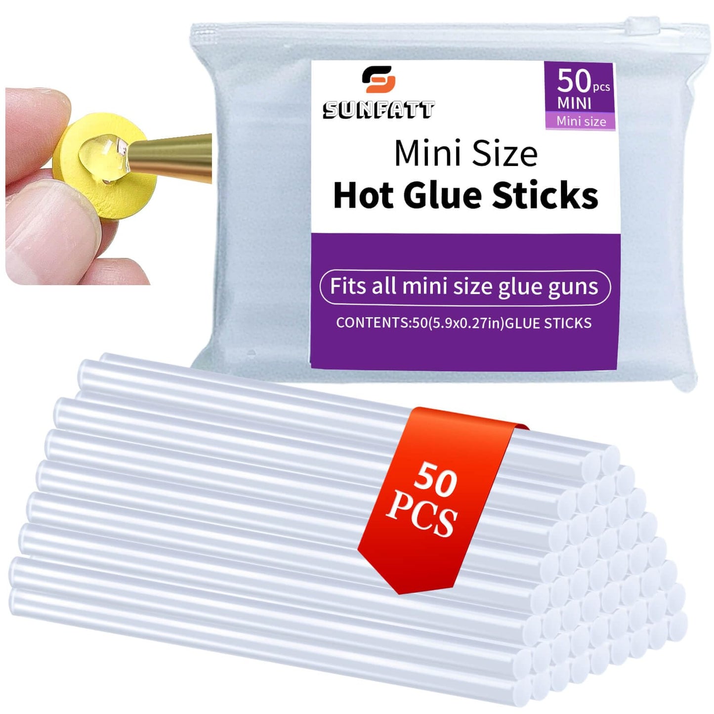 Mini Size Hot Glue Sticks,5.9'' x 0.27" Clear Glue Gun Sticks(50 Pcs)
