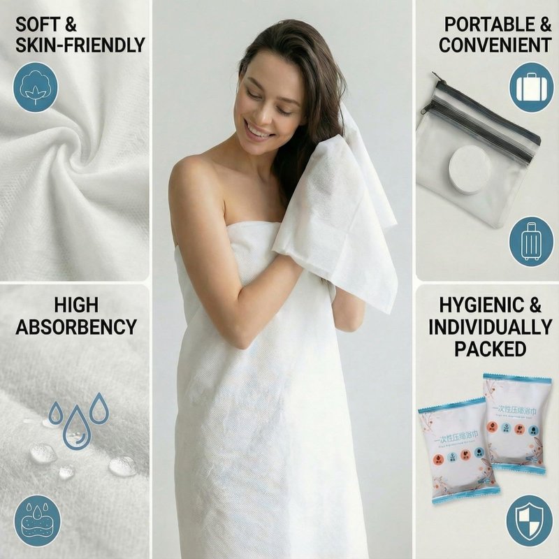SAILYLENCEY 10-Pack Disposable Compressed Towels, Expandable with Water, Ultra Soft & Highly Absorbent Non-Woven Fabric, Individual Wrapped for Travel, Gym, Camping, and Hotel Stay