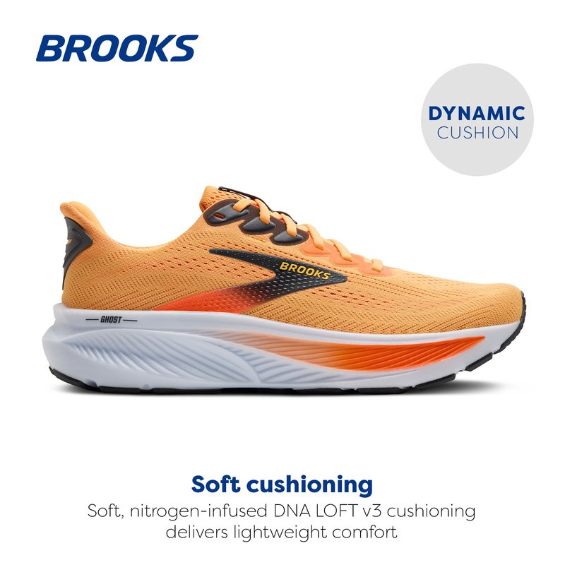 Brooks Men’s Ghost 17 Neutral Running Shoe - Blazing Orange/Yellow/Ebony - 9 Medium