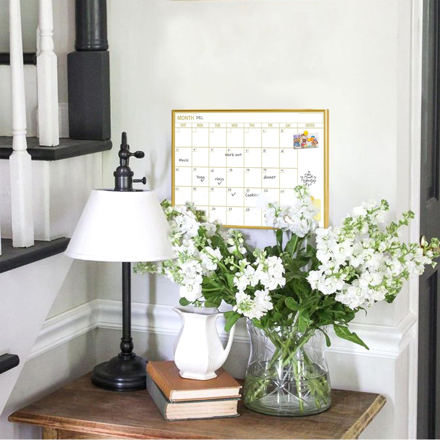 Marribol Golden Monthly Dry Erase Calendar Whiteboard for wall-16"X12" Portable Aluminum Frame,Magnetic Calendar White Board,Wall Planner Dry Erase Board for Office, Kitchen, School, Home-GG