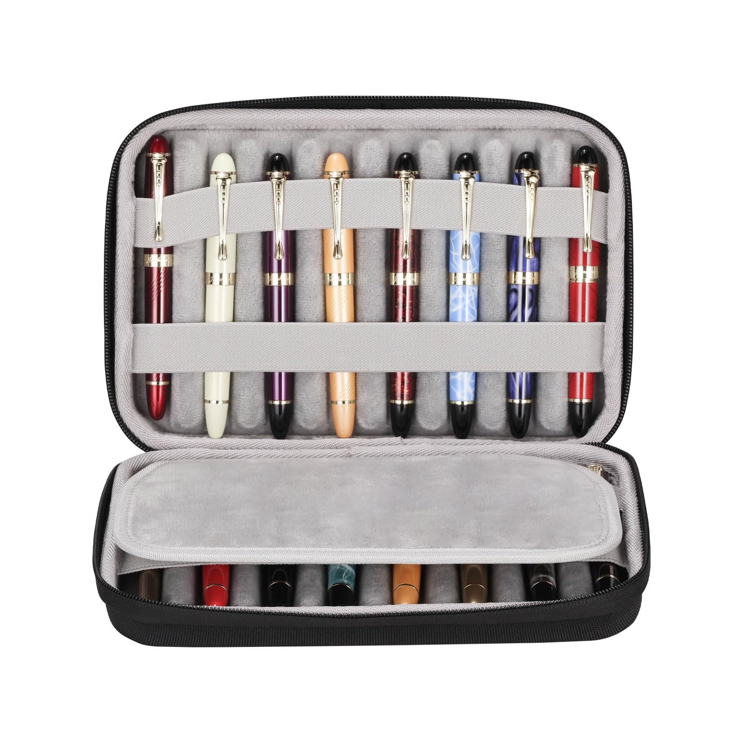 MIVLXLX 16 Slots pen case/boxes，Nylon cloth Pencil Tray Case Organizer, Fashion Design,Handmade Display Zippered Pouch for Rollerball Pen-Retro