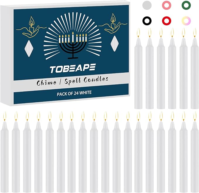 Tobeape Spell Chime Candles 24 pcs White Candles, 4" Tall Unscented Mini Taper Candle for Christmas, Witchcraft, Wiccan Altar, Magic Tool, Ritual, Prayer, Meditation, Wedding Party Decoration, Shabbat