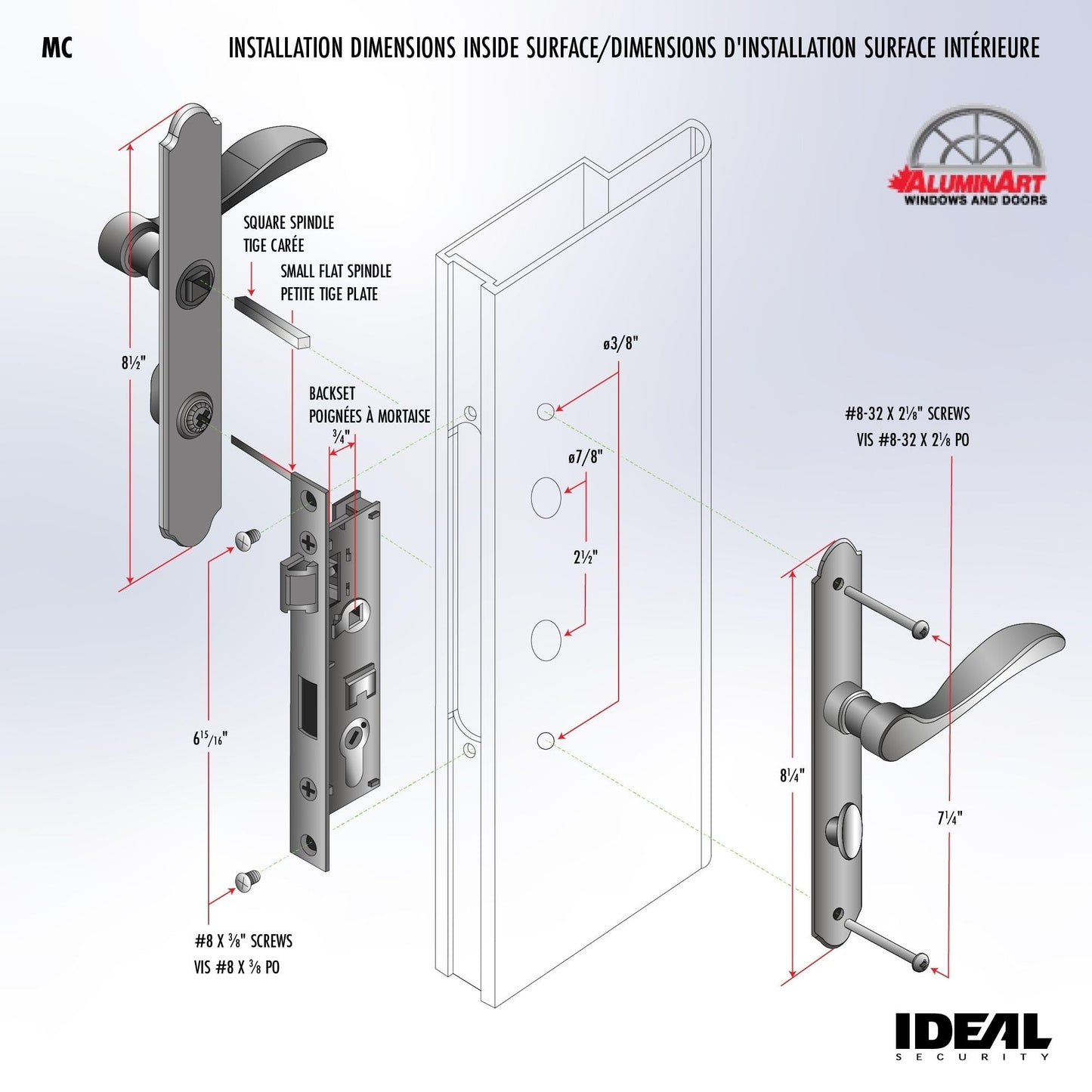 Ideal Security MCMB Curved Mortise Lock Set, Exclusive Replacement for AluminArt Storm Doors and Screen Doors, Adjustable 3/4" Backset, Matte Black