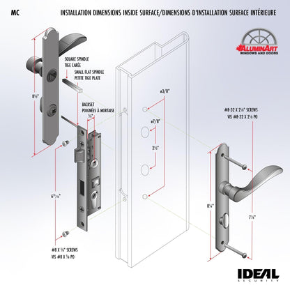 Ideal Security MCMB Curved Mortise Lock Set, Exclusive Replacement for AluminArt Storm Doors and Screen Doors, Adjustable 3/4" Backset, Matte Black