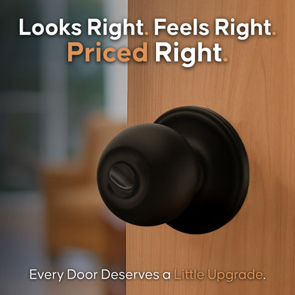 Copper Creek Privacy Interior Door Knob – ANSI Grade-3 Certified, Modern Heavy Duty Handle, Easy Install and Reversible for Bedroom, Bathroom and Closets – Matte Black (1 Pack)