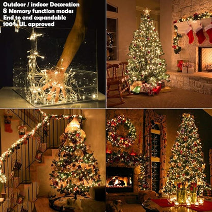 Christmas String Lights - 220 LED 25m/82ft 8 Modes End-to-End Plug in Indoor/Outdoor Waterproof Decorative Fairy Twinkle Lights String for Tree/Wedding/Thanksgiving Day/Patio/Room/Home - Warm White
