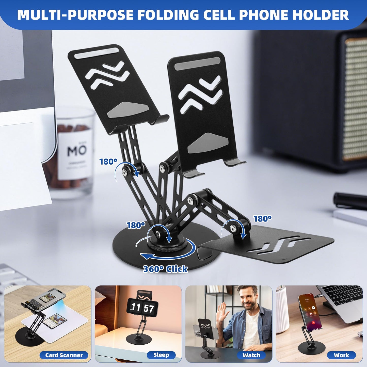Utllsitm Foldable MTG Trading Card Scanner Stand,Carbon Steel Phone Holder Includes 50 Standard Size Card Sleeves and Scanning Pad,Ideal for Quickly Scan and Price Check,Available for ManaBox