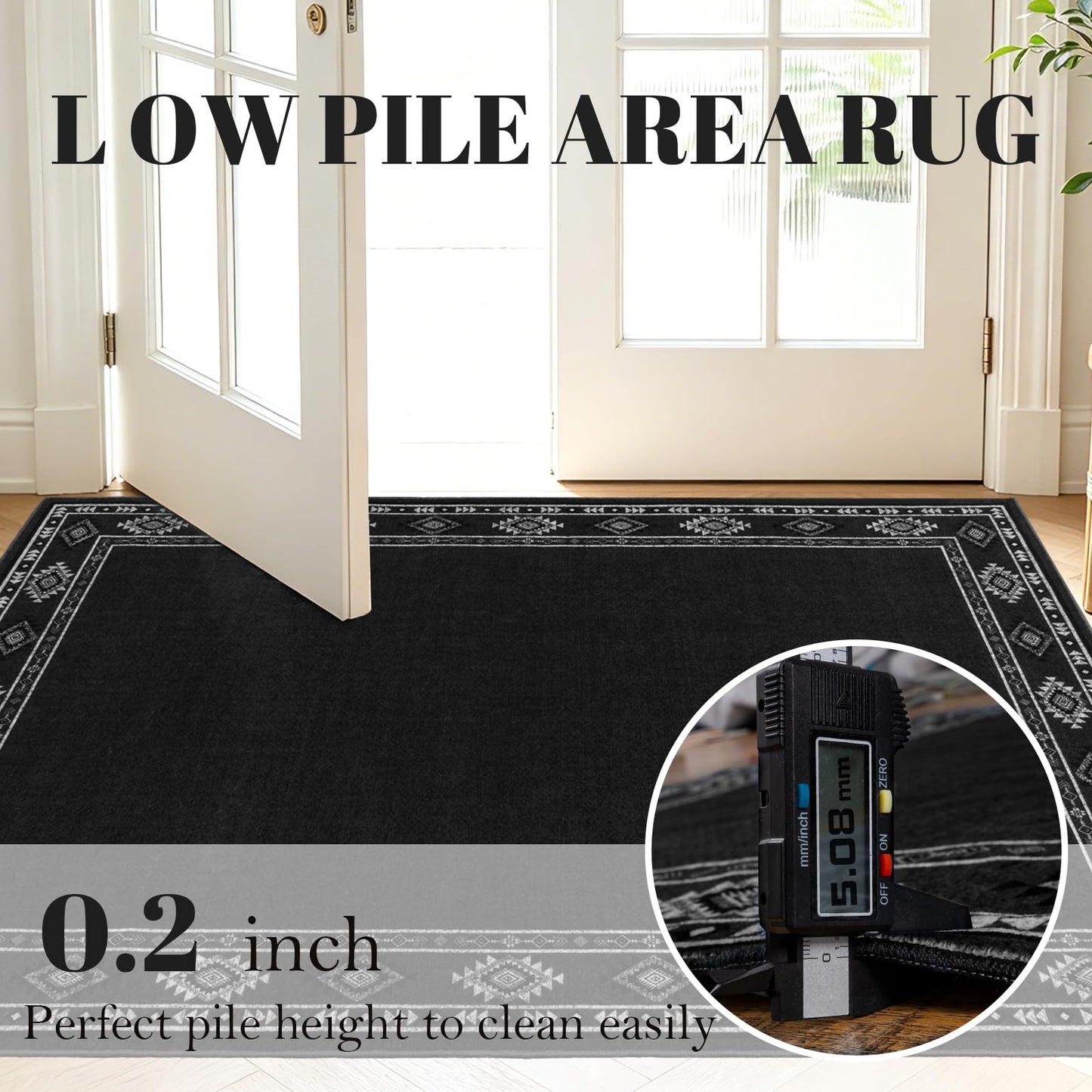 QDUIDU Large Area Rug for Bedroom Living Room, 4x6 Feet Ultra Soft Dark Grey Rugs Washable Modern Geometric Bordered Non Slip Low Pile Carpets Home Decor