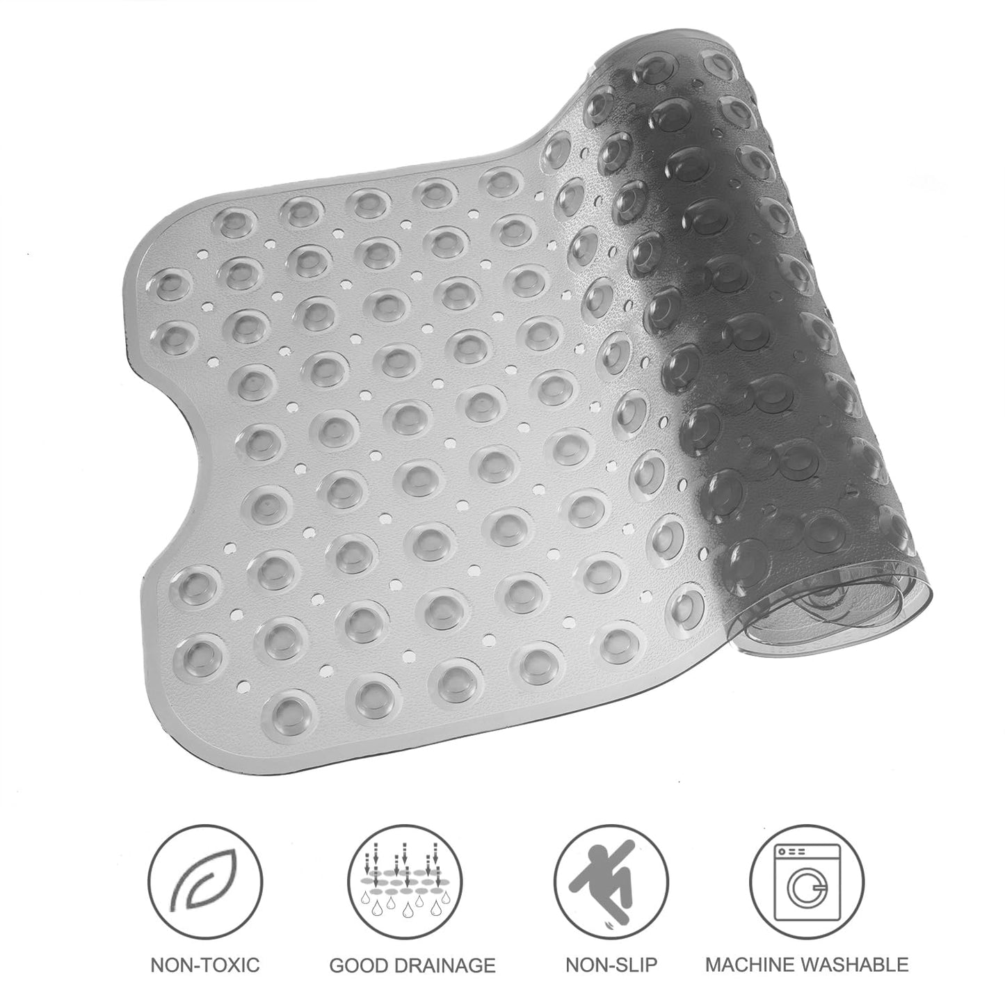 TEESHLY Bathtub Mats for Shower Tub, Extra Long Non-Slip 39 x 16 Inch Bath Mat with Drain Holes and Suction Cups, BathMat for Bathroom with Machine Washable (Clear Grey)