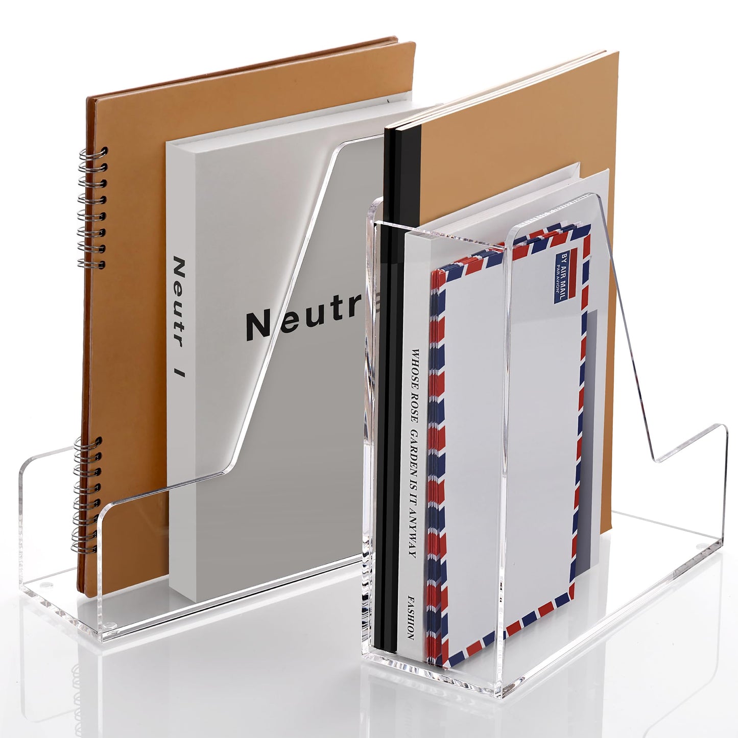 SANRUI 2-Pack Acrylic Magazine File Holder Desk Organizer Magazine Rack, Clear, Vertical File Sorter Holders, 9.45" D x 3.54" W x 10.24" H