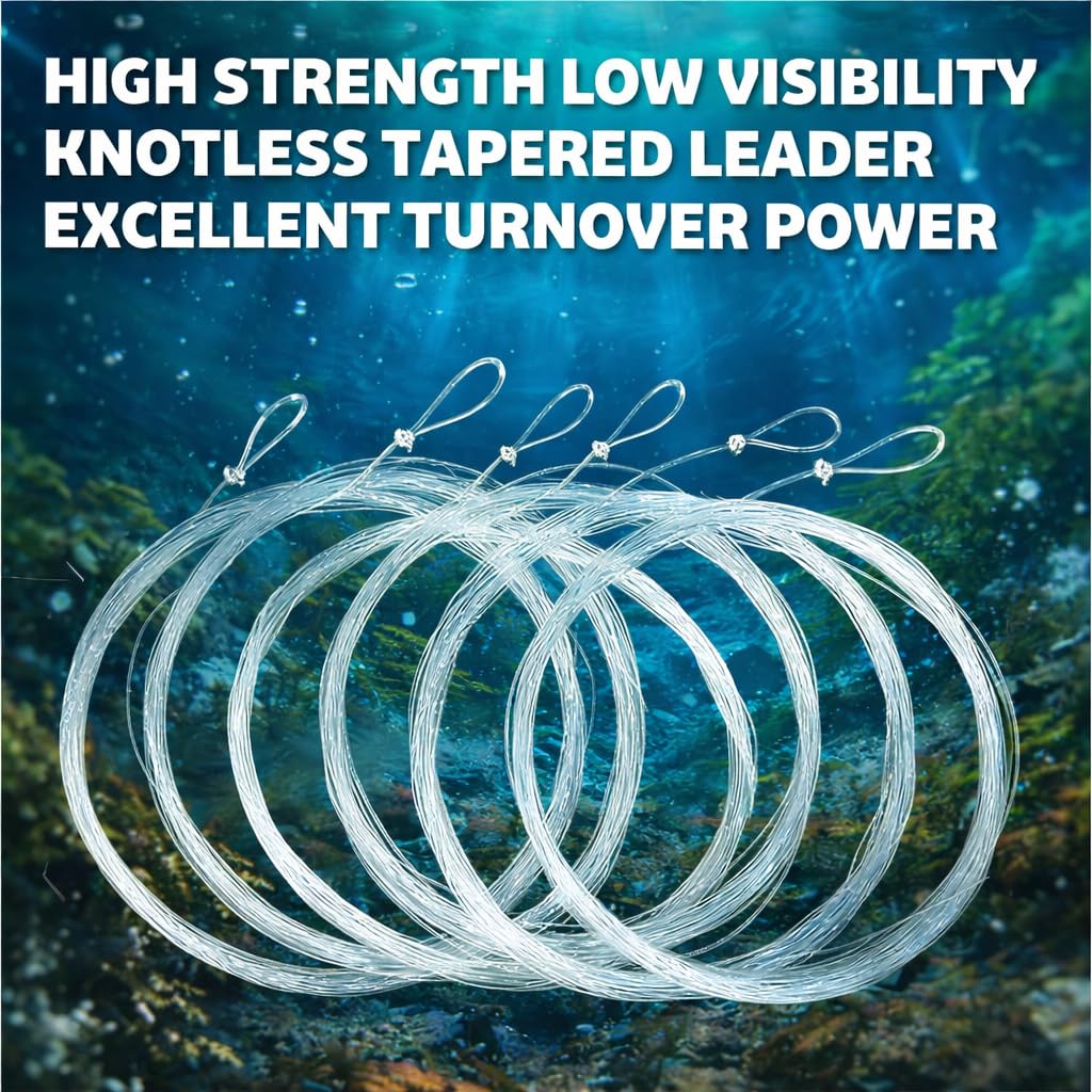 Aventik Fly Fishing Tapered Leader Pre-Tied Loop Fishing Leader Line 7.5FT 9.0FT 12FT 6/12 Pack Tensile Strength- Abrasion Resistance- Low Memory Freshwater Saltwater (9.0FT-6pcs, 4X-5.4LB)