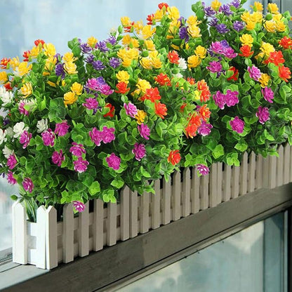 10 Bundles Artificial Flowers, Outdoor Gypsophila Baby's Breath Fake Flowers, UV Resistant Faux Greenery Shrubs Hanging Plants for Home Wedding Garden Porch Window Decoration (Round Leaves)