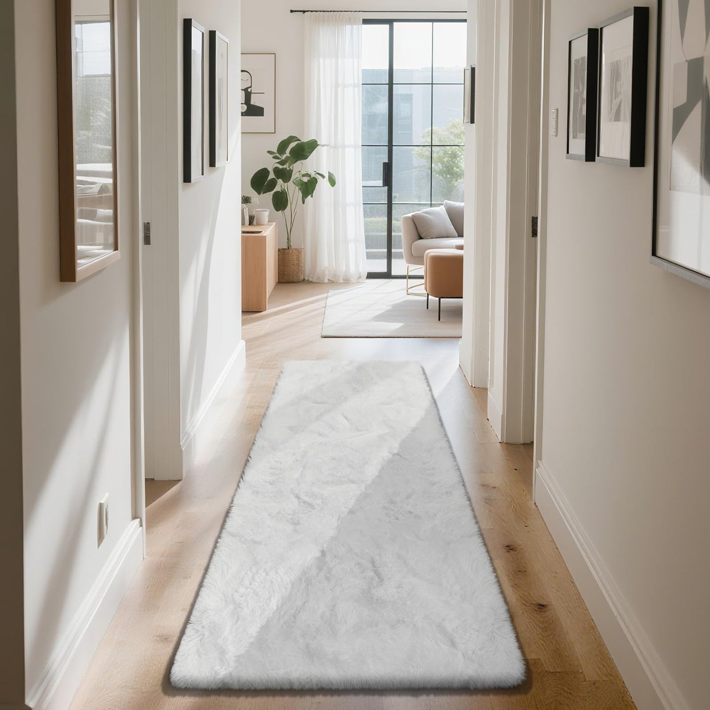 Soft Runner Rugs for Bedroom, White 2x6 Area Rugs Fluffy Rug Shag Area Rug Carpet, Bedside Rug for Living Room Bedroom Room Home Decor