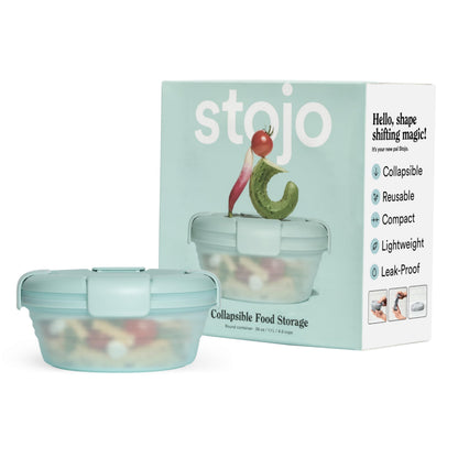 STOJO Collapsible Bowl - Translucent Denim Blue, 36oz - Reusable Silicone Bowl for Hot and Cold Food - Perfect for Travel, Meal Prep, To-Go Lunch, Camping & Hiking - Microwave & Dishwasher Safe