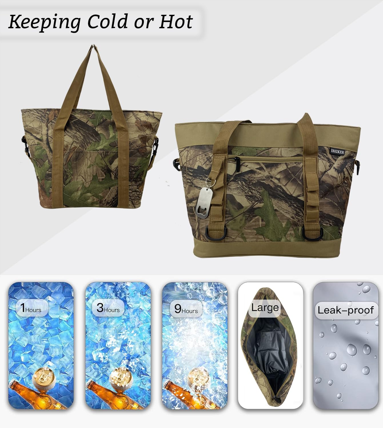 IBEIKER Insulated Cooler Bag, Large Insulated Bag, Reusable Shopping Bags, Leakproof Soft Cooler with BagsBottle Opener, Suitable for Supermarket Shopping, Travel,Beach,Family Picnic,Camping
