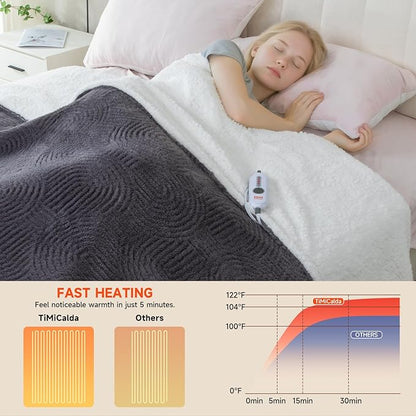 Heated Throw Blanket Electric - 50"x60" Cozy Soft Jacquard Heating Blanket with 4 Heat Levels & 4 Hours Auto-Off, Electric Throw with Overheating Protection, Warm Gifts, Grey
