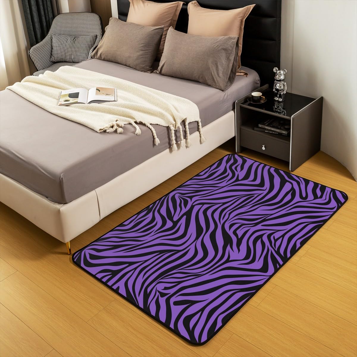 Castle Fairy Black Purple Zebra Skin Pattern Area Rug 3x5 Wild Animals Living Room Rugs for Boys Teens Zebra Stripes Decorative Rug Indoor Floor Mat Accent Rug