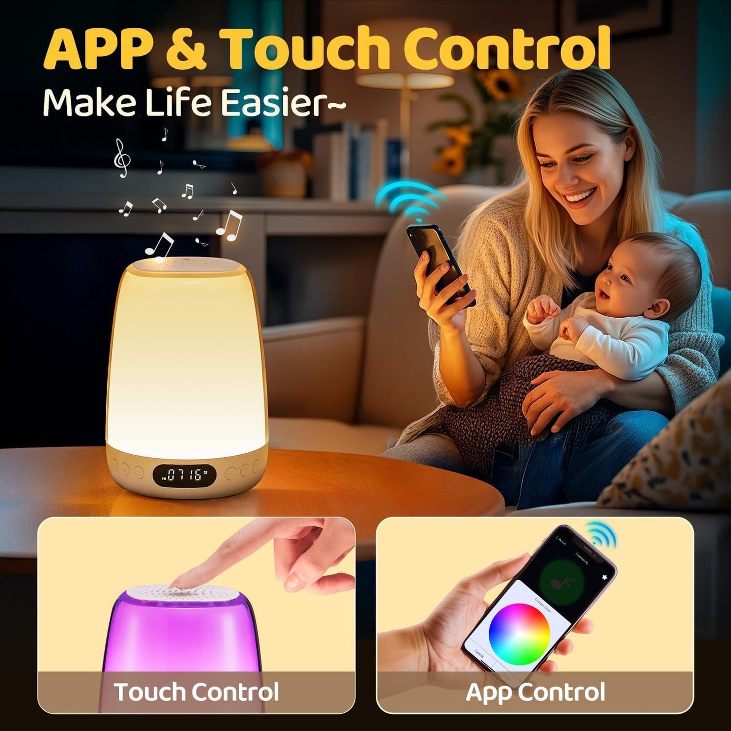 One Fire Baby Night Light for Kids,48 RGB Colors Dimmable Kids Night Light Lamp,Rechargeable Smart Lamp,APP+Timer+Sunrise Alarm Clock Night Lamp,Portable Small Touch Lamp,Kids Night Lights for Bedroom