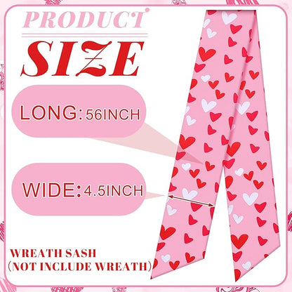 Wreath Sash for Front Door Wreath Satin Sash Blank Sashes Embroidery Monogram Yard Doorway Indoor Outdoor Wall Ribbon Bow Home Decor(Red, Pink,Romantic Heart Print)