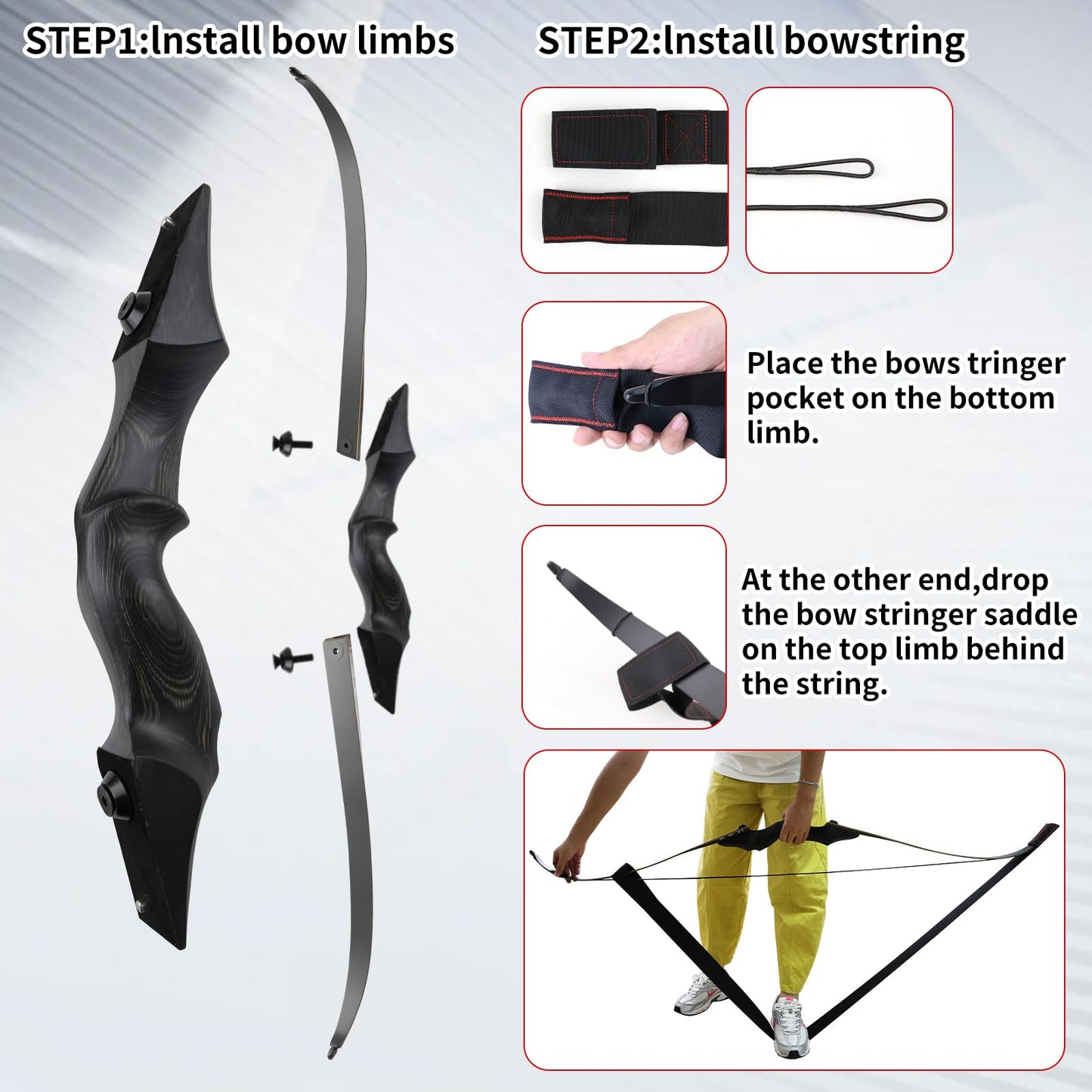Black Hunter Recurve Bow 60" Right-Handed Bow Ergonomically Designed for Comfortable Grip Suitable for Beginners and Longbow Enthusiasts to Train Or Hunt (35LB Bow Without Arrow Set)