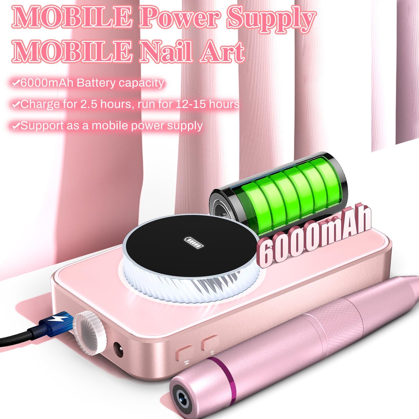 Electric Nail Drill Professional, 50000RPM Electric Nail File Portable Nail Drill Kit 6000mAh Rechargeable Machine for Acrylic Gel Nail, Manicure Pedicure Polishing Nail for Salon Home Purple