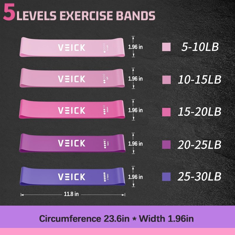 VEICK Pilates Bar Kit with Resistance Bands, Elastic Workout Bands for Men and Women, Set of 5 Resistance Loop Bands for Home Fitness, Stretching, Strength Training, Physical Therap, Purple