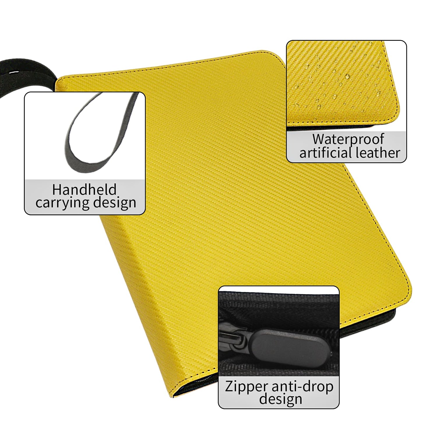 Card Binder – 720 Capacity, Zippered Trading Card Holder for MTG, Sports & Collectible Cards – Acid-Free, Durable & Travel-Friendly Storage (Yellow, 9 Pocket)