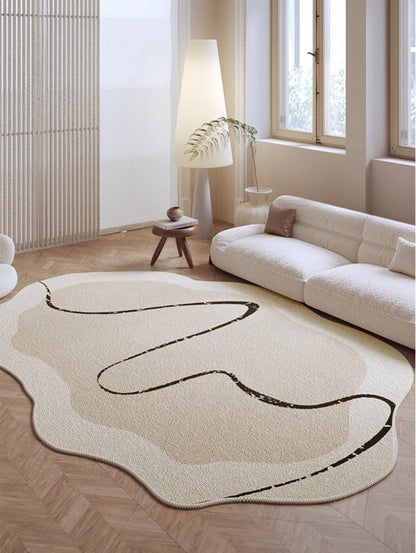 5x8 Irregular Rug Modern Minimalist Off White Brown Line Art Deco Abstract Shaped Rug for Meetingroom Bedroom Living Room Washable Thin Plush Carpet Non Skid Easy Clean Nursery Indoor Floorcovers