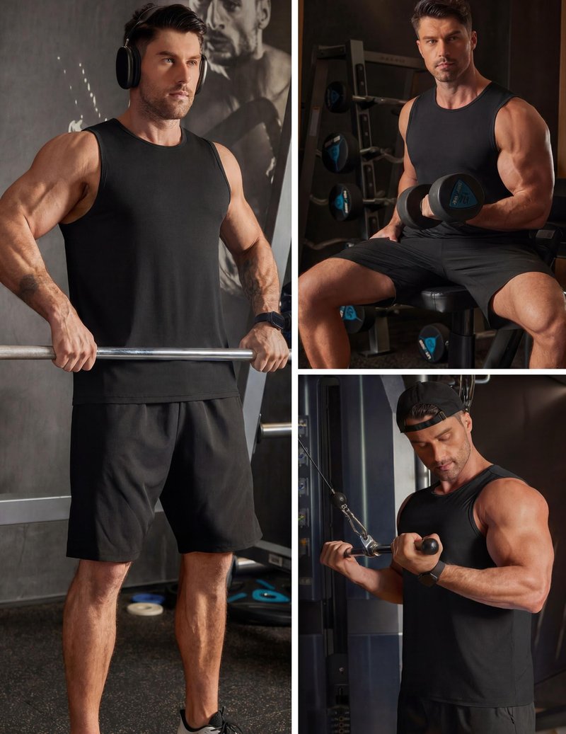 COOFANDY Men's Muscle Tank Tops Workout Gym Sleeveless Shirts for Men Quick Dry UPF 50+ Running Athletic Beach Swim T Shirt Black