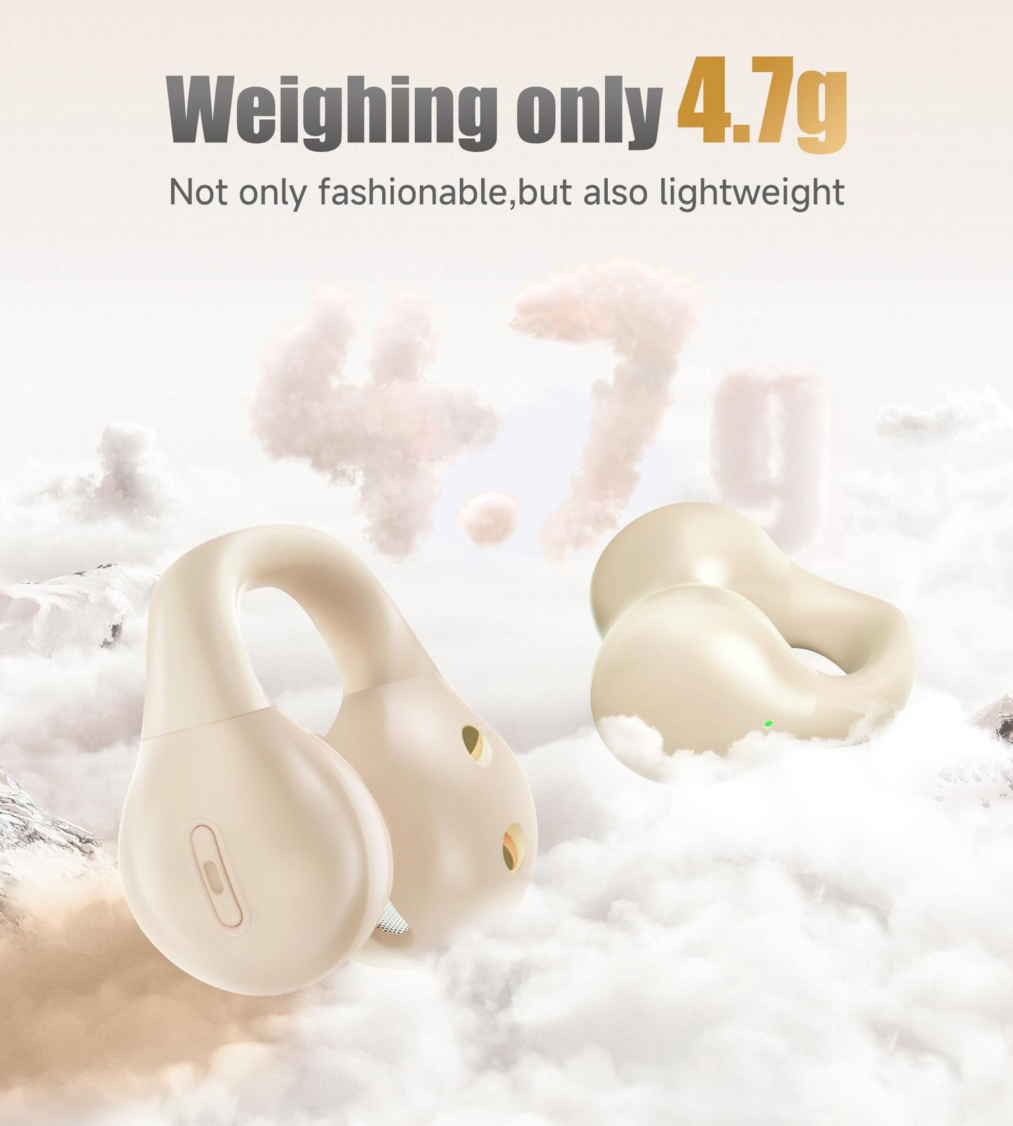 King Lucky i21 Open Ear Clip On Earbuds Wireless Bluetooth Ear Clip Headphones with Mic,Noise Cancelling, Waterproof IPX4,for Small Ears,Perfect for Running,Sports,Glasses Wearers (White)