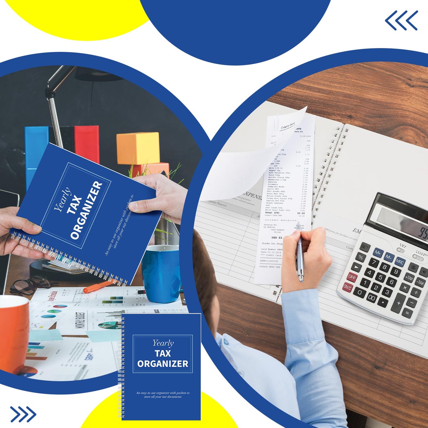 Faccito 2 Pack Yearly Tax Organizer 13" x 9.7" Tax Record Organizer with 12 Pockets Spiral Bound Income Folders Monthly Bill Receipt for Home Office Taxes