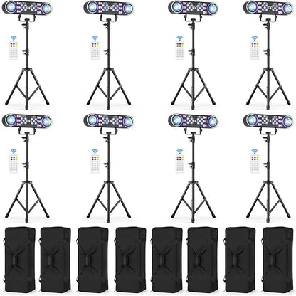 80W Dj Lights with Stand,7 in 1 Party Light Dj Disco Lights Sound Activated DMX Wireless Control with Rotating Ball,Strobe,UV,Colorful Effect for Stage KTV Band Wedding with Carry Bag (Black, 8)