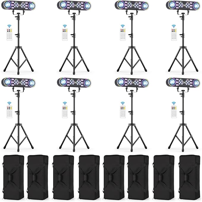 80W Dj Lights with Stand,7 in 1 Party Light Dj Disco Lights Sound Activated DMX Wireless Control with Rotating Ball,Strobe,UV,Colorful Effect for Stage KTV Band Wedding with Carry Bag (Black, 8)