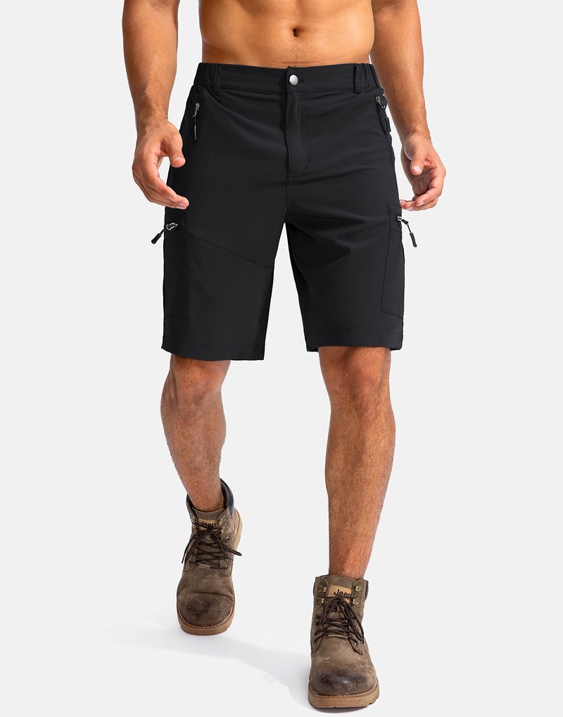 Pudolla Men's Hiking Cargo Shorts 9" Lightweight Outdoor Work Shorts for Men Travel Golf Camping Casual with 5 Zipper Pockets(Black Small)